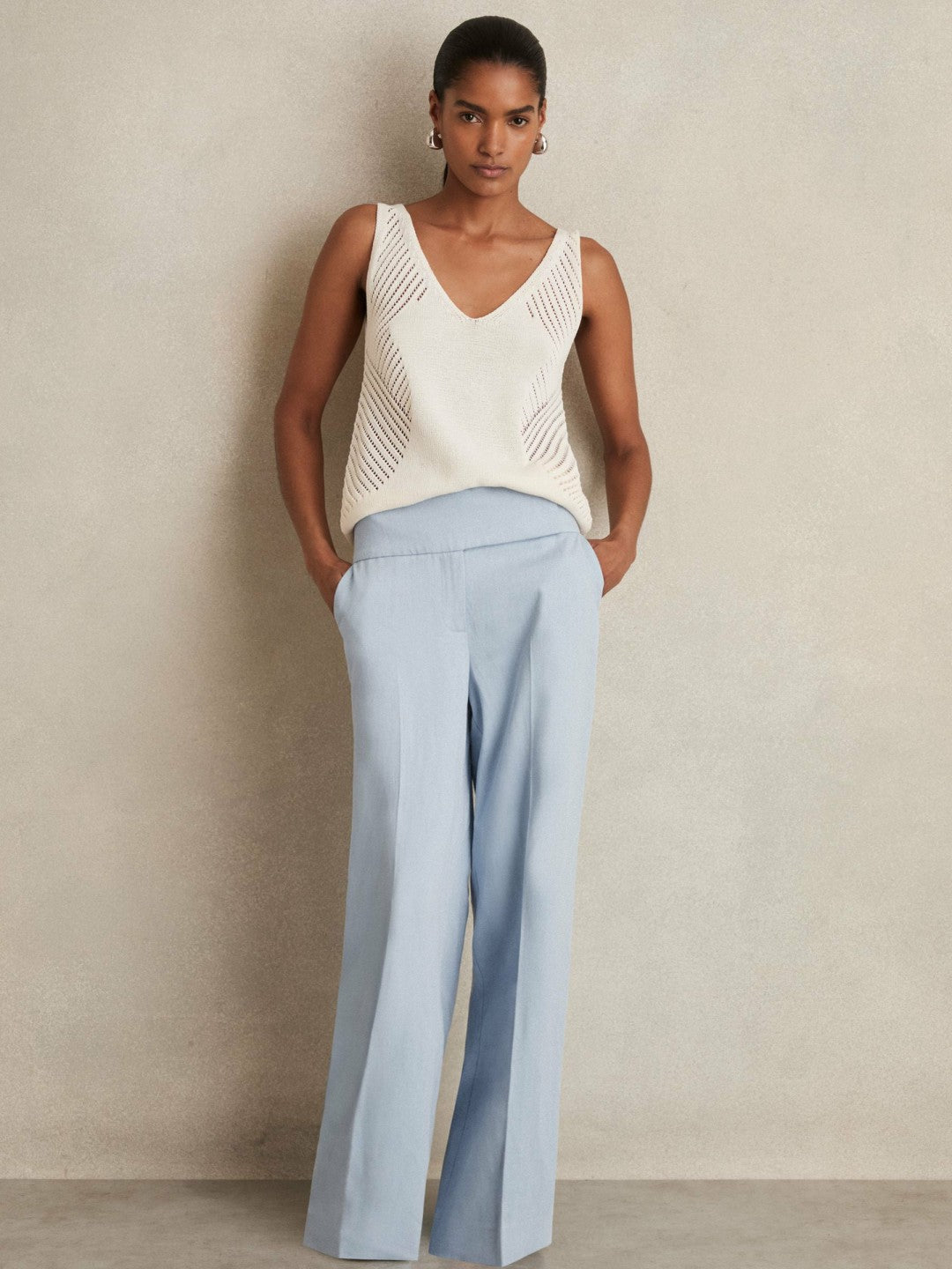 Lyocell-Linen Wide-Leg Trousers Blue | Womens