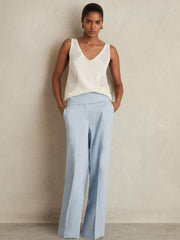 Lyocell-Linen Wide-Leg Trousers Blue | Womens