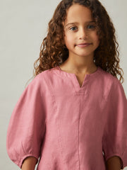 4-9 yrs Linen Balloon-Sleeve Dress Pink | Children