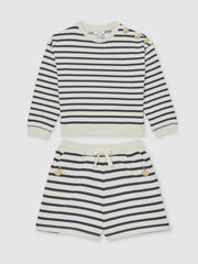 9-13 yrs Stripe Sweatshirt and Shorts Set Cotton-Blend Navy/Ivory | Children