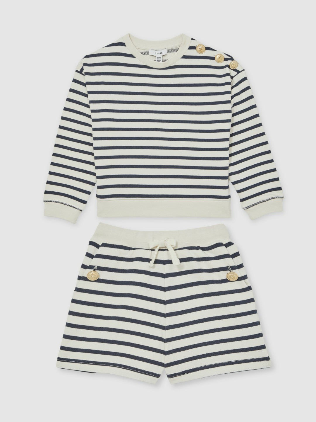 13-14 yrs Stripe Sweatshirt and Shorts Set Cotton-Blend Navy/Ivory | Children
