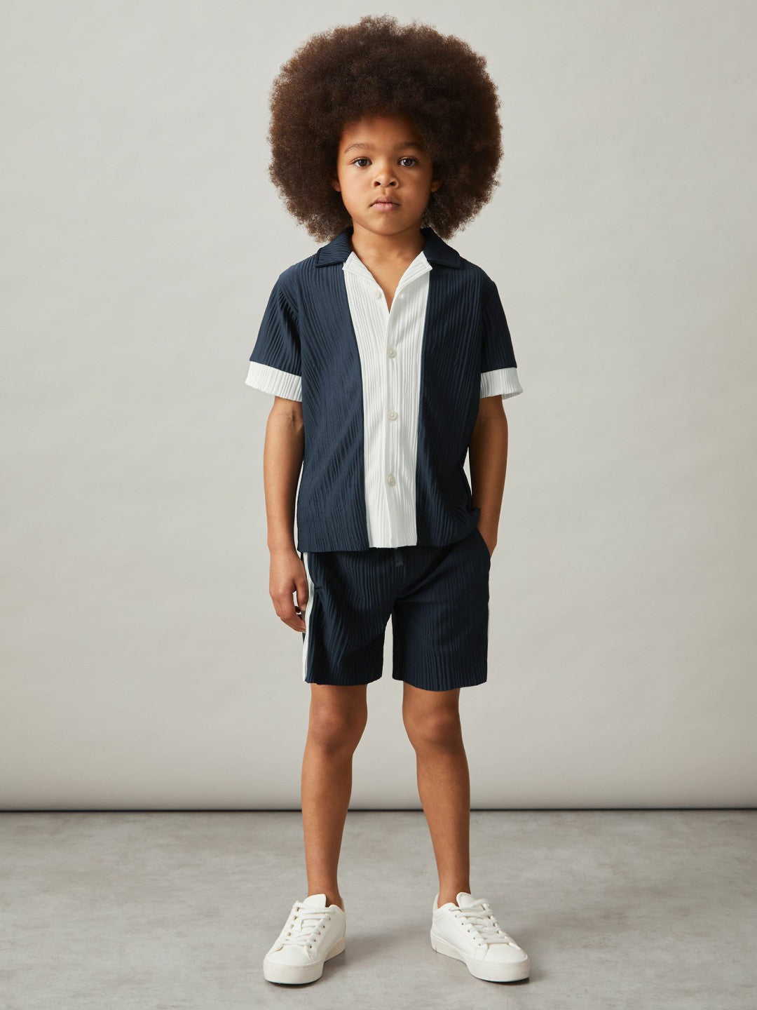 3-9 yrs Plissé Colour-Block Shorts Navy/White | Children