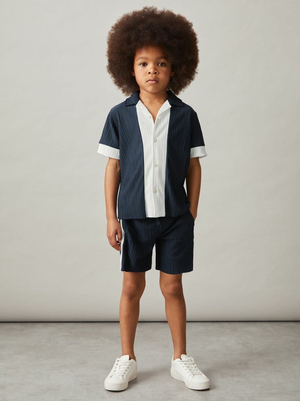 3-9 yrs Plissé Colour-Block Shorts Navy/White | Children