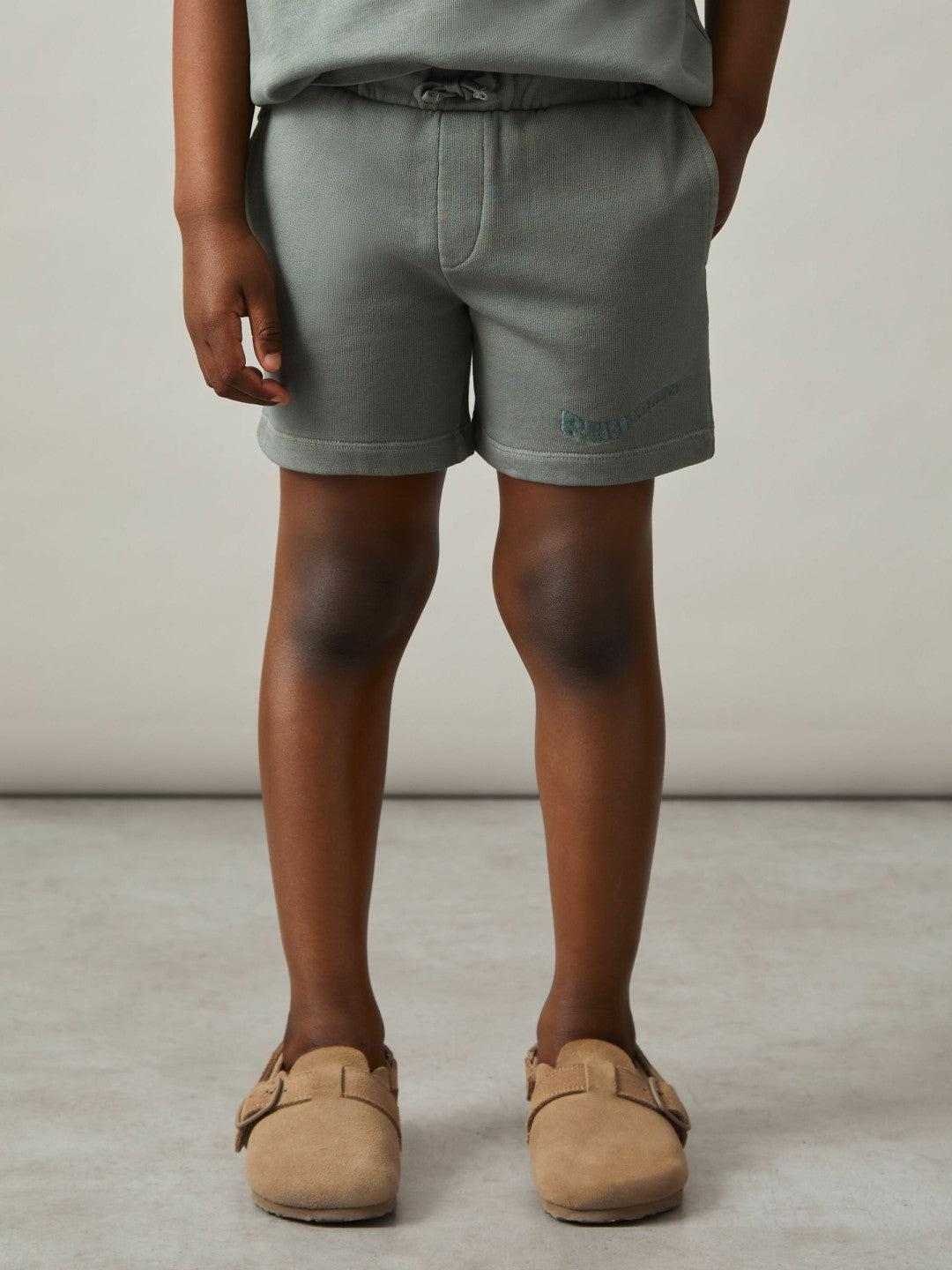 9-13 yrs Cotton Brand-Embroidered Shorts Washed Sage | Children