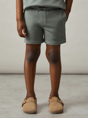 9-13 yrs Cotton Brand-Embroidered Shorts Washed Sage | Children