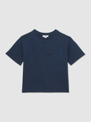 13-14 yrs Cotton Palm-Embroidery Oversize T-Shirt Washed Navy | Children
