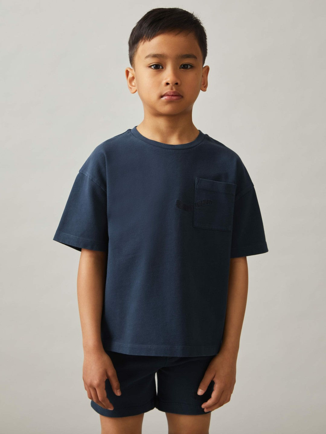 13-14 yrs Cotton Palm-Embroidery Oversize T-Shirt Washed Navy | Children