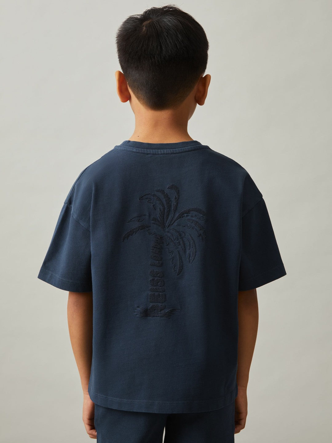 13-14 yrs Cotton Palm-Embroidery Oversize T-Shirt Washed Navy | Children