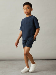 3-9 yrs Cotton Brand-Embroidered Shorts Washed Navy | Children