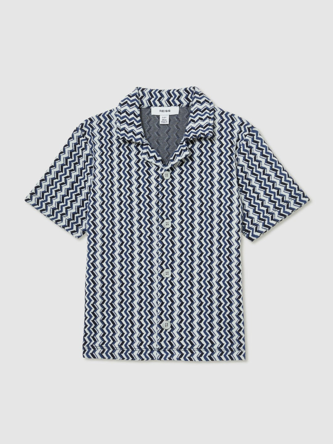 9-13 yrs Zig-Zag Knit Cuban-Collar Shirt Blue | Children