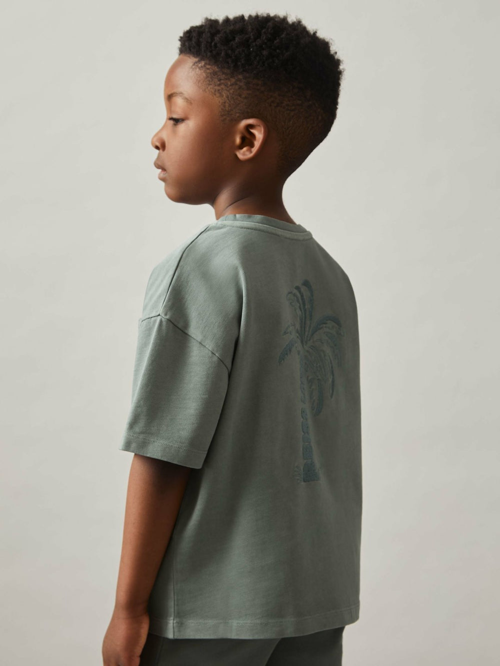 3-9 yrs Cotton Palm-Embroidery Oversize T-Shirt Washed Sage | Children
