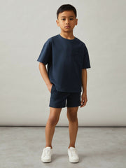 3-9 yrs Cotton Palm-Embroidery Oversize T-Shirt Washed Navy | Children