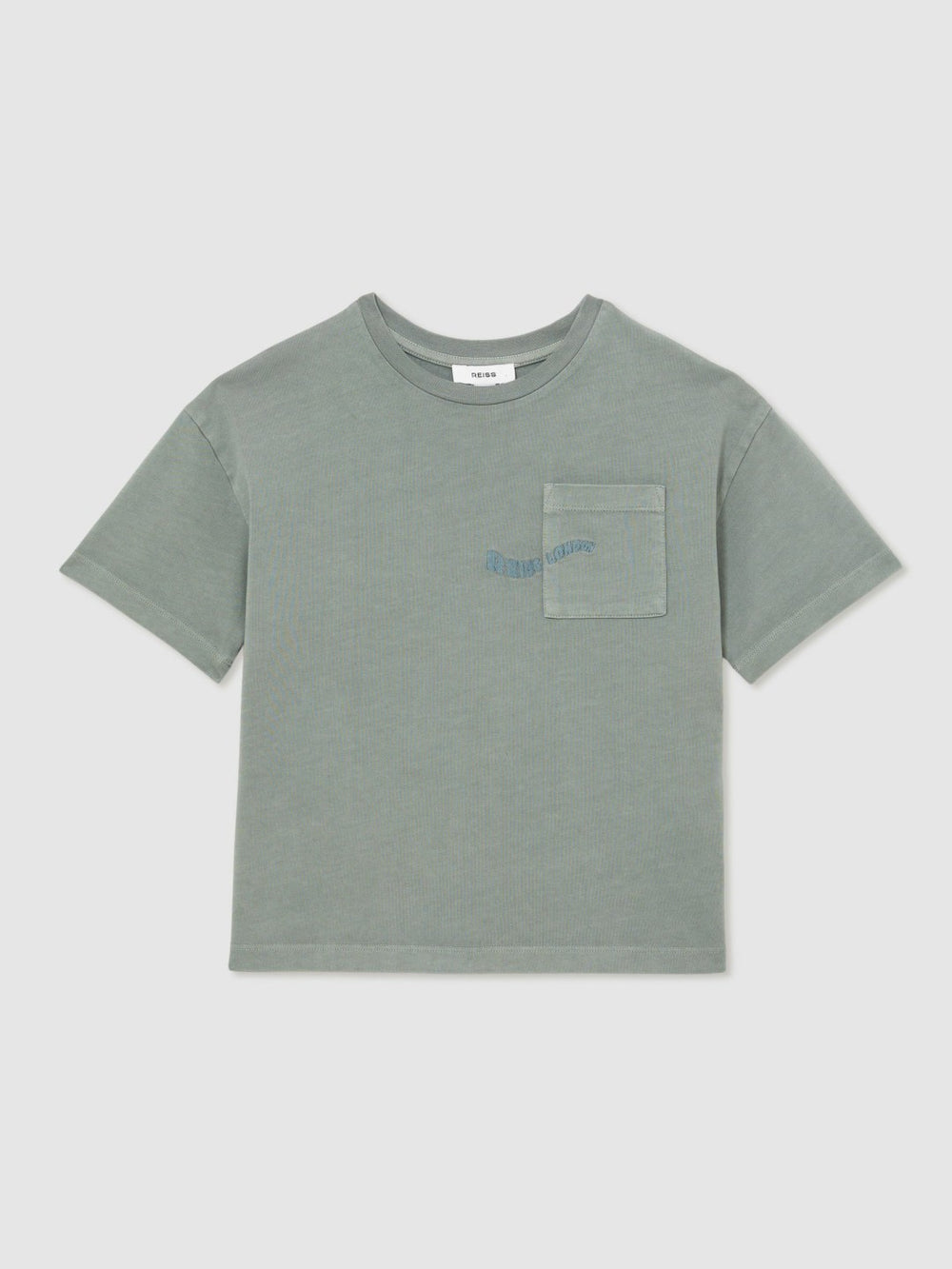 13-14 yrs Cotton Palm-Embroidery Oversize T-Shirt Washed Sage | Children