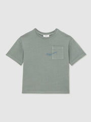 13-14 yrs Cotton Palm-Embroidery Oversize T-Shirt Washed Sage | Children