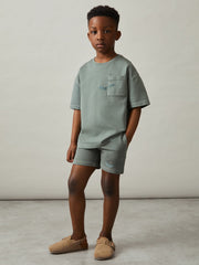 13-14 yrs Cotton Palm-Embroidery Oversize T-Shirt Washed Sage | Children