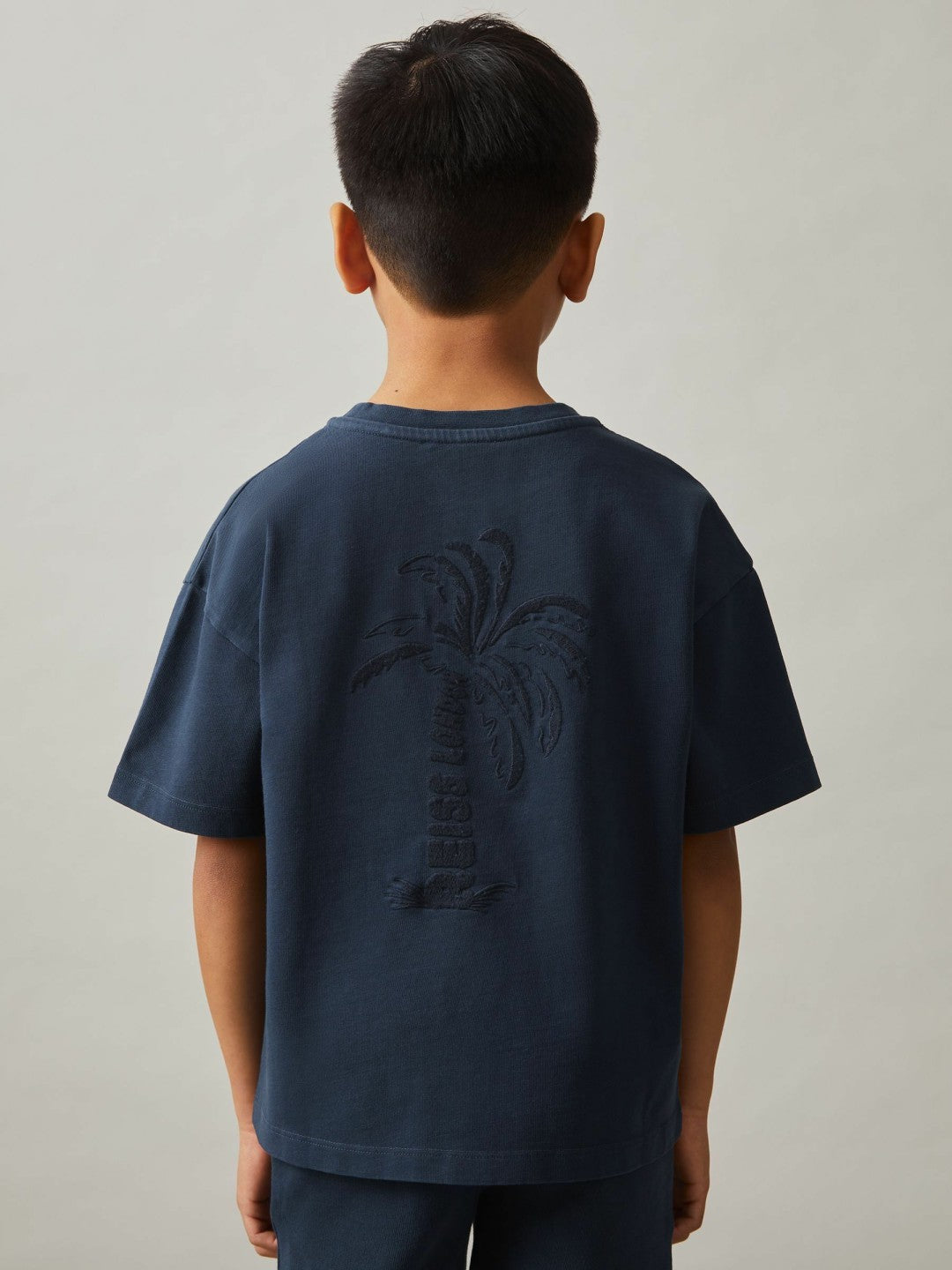 9-13 yrs Cotton Palm-Embroidery Oversize T-Shirt Washed Navy | Children