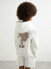 9-13 yrs Cotton-Blend Palm-Embroidered Hoodie Off White | Children