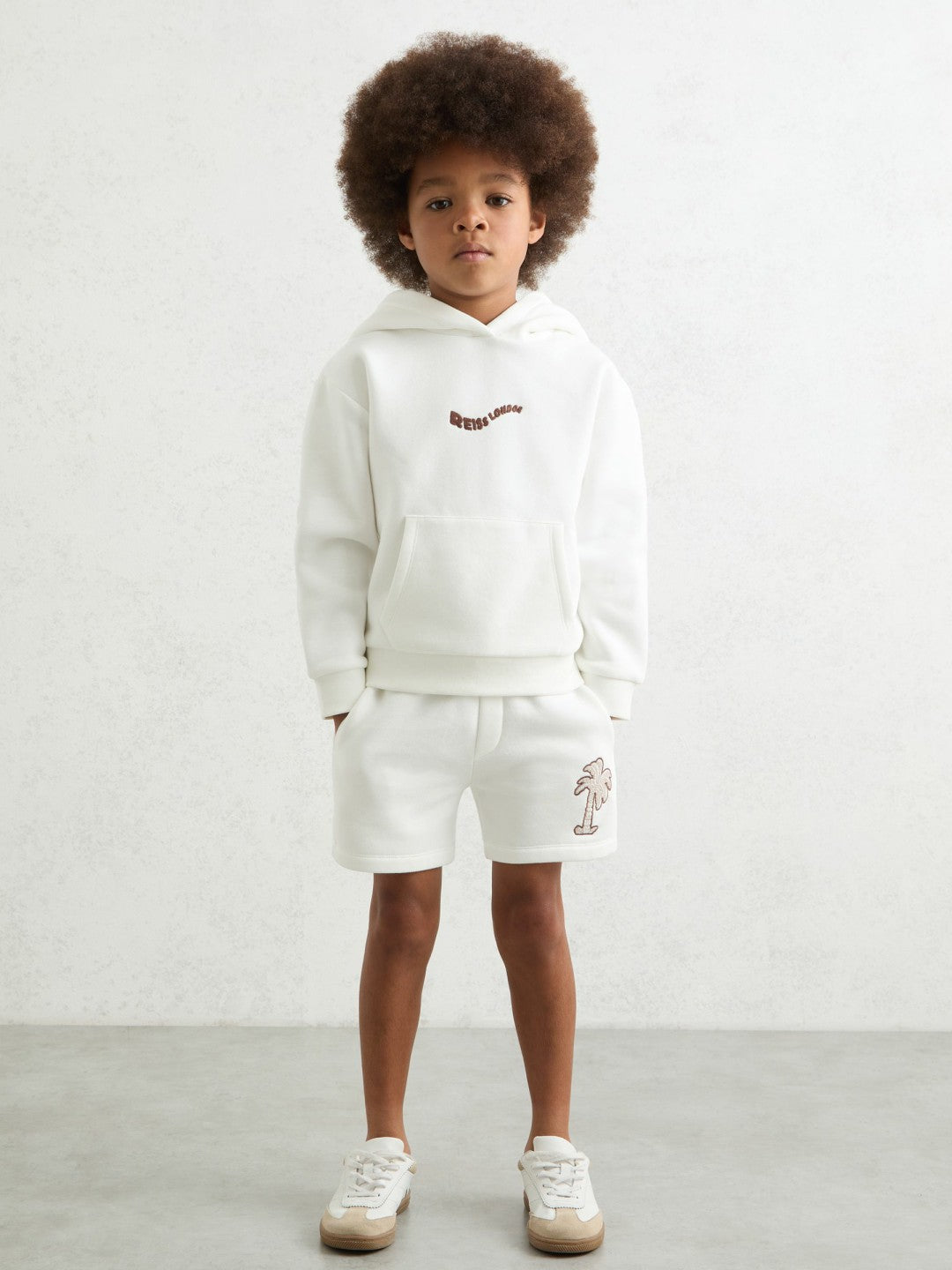 9-13 yrs Cotton Blend Palm Embroidered Shorts Off White | Children
