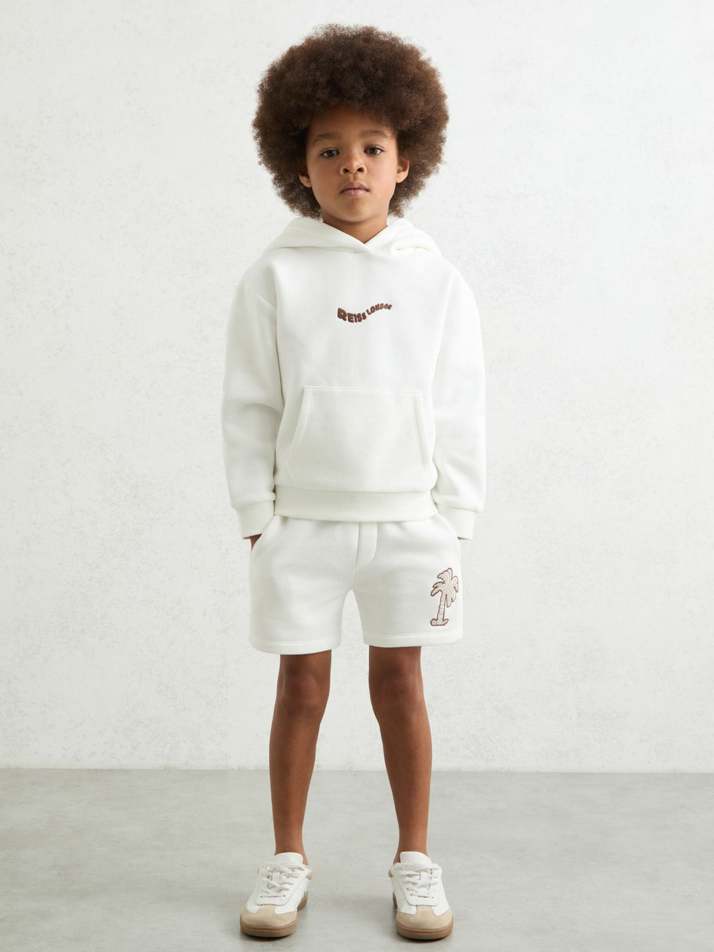 9-13 yrs Cotton Blend Palm Embroidered Shorts Off White | Children