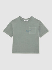 9-13 yrs Cotton Palm-Embroidery Oversize T-Shirt Washed Sage | Children