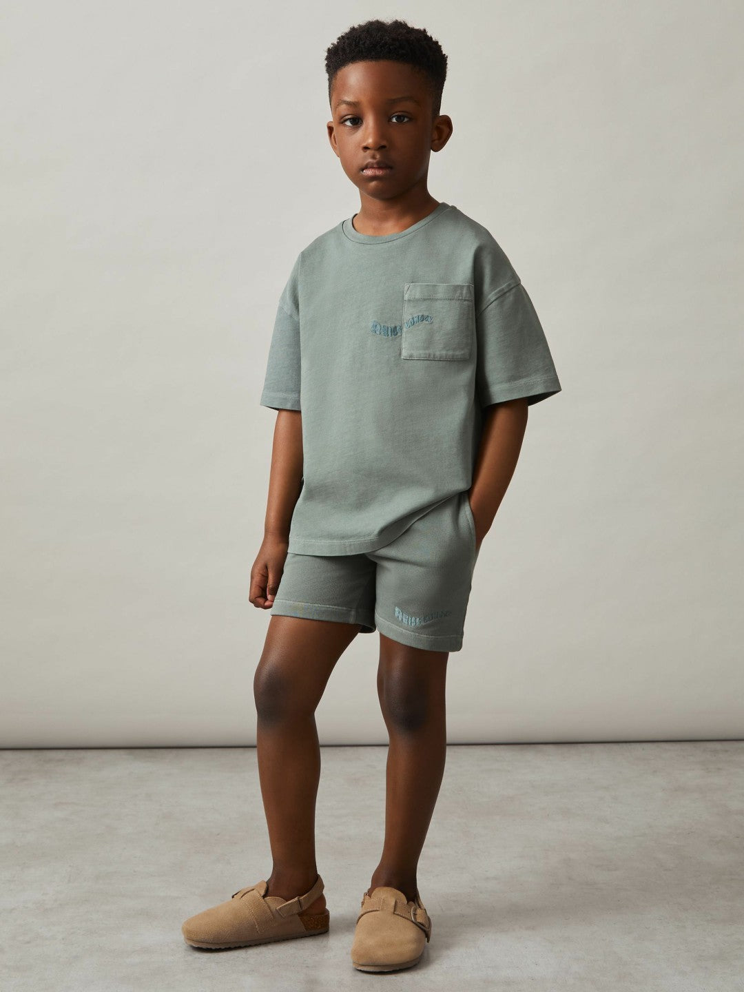9-13 yrs Cotton Palm-Embroidery Oversize T-Shirt Washed Sage | Children