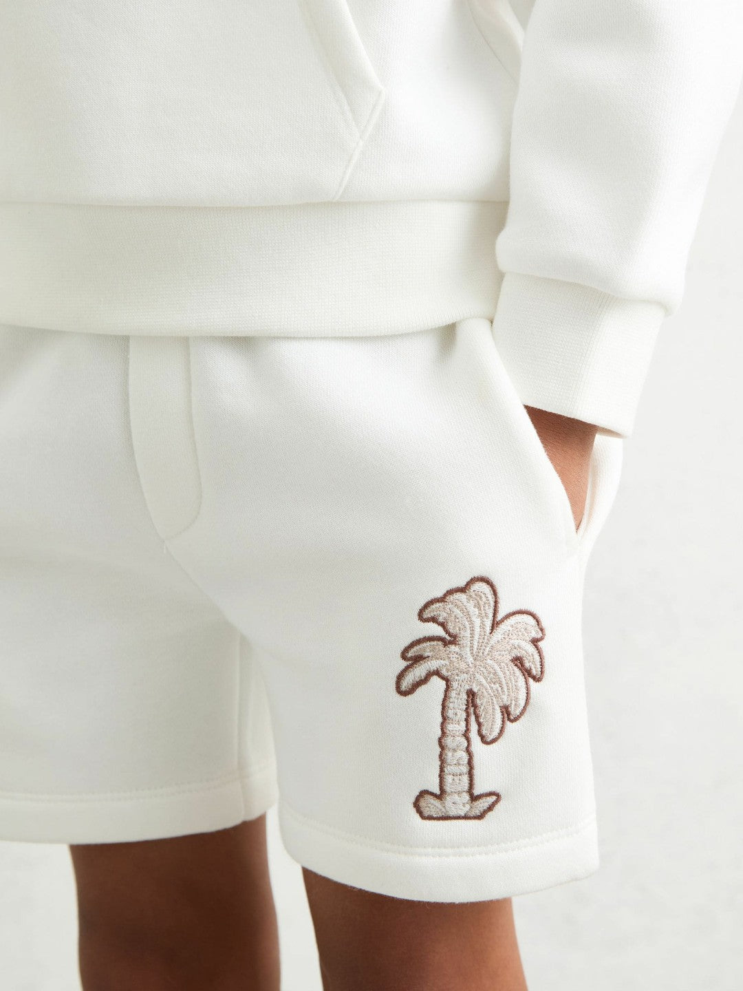 3-9 yrs Cotton Blend Palm Embroidered Shorts Off White | Children