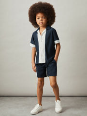 3-9 yrs Plissé Colour-Block Shirt Navy/White | Children