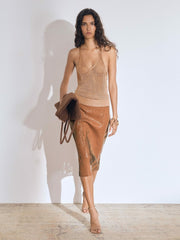 Atelier Laser-Cut Pencil Skirt Tan | Womens