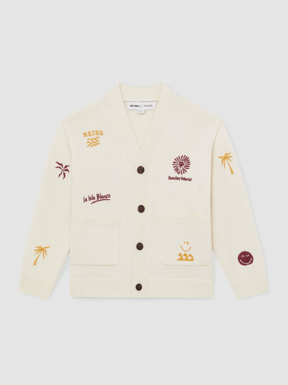 4-9 yrs SmileyWorld Embroidery Cardigan Unisex Fit Off White | Children