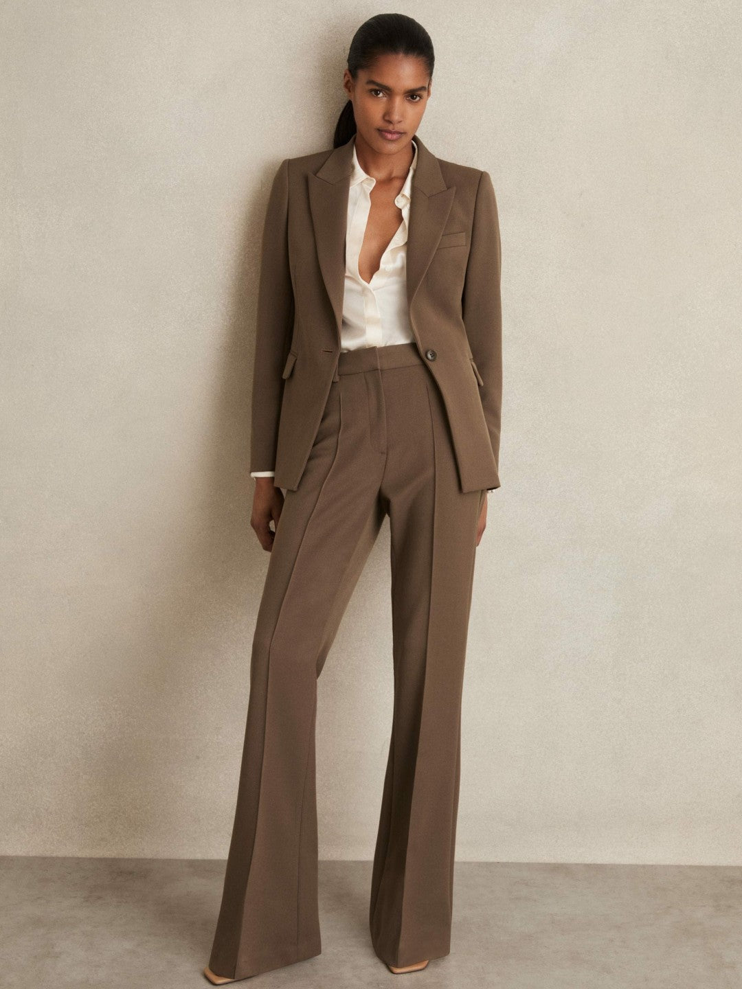 Petite Flared Suit Trousers Mink Neutral | Womens