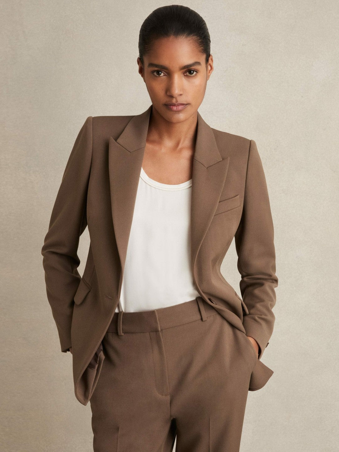 Tailored Single Breasted Suit Blazer Mink Neutral | Womens