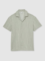Textured Stripe Cuban Collar Shirt Sage/White | Mens