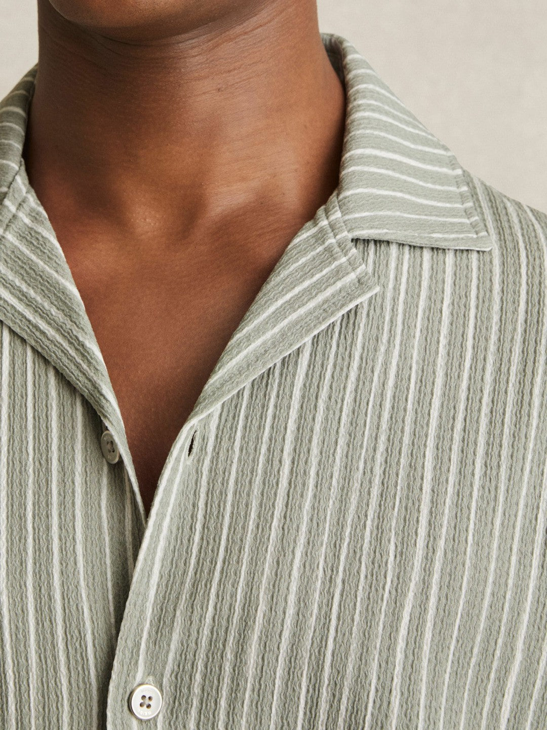 Textured Stripe Cuban Collar Shirt Sage/White | Mens