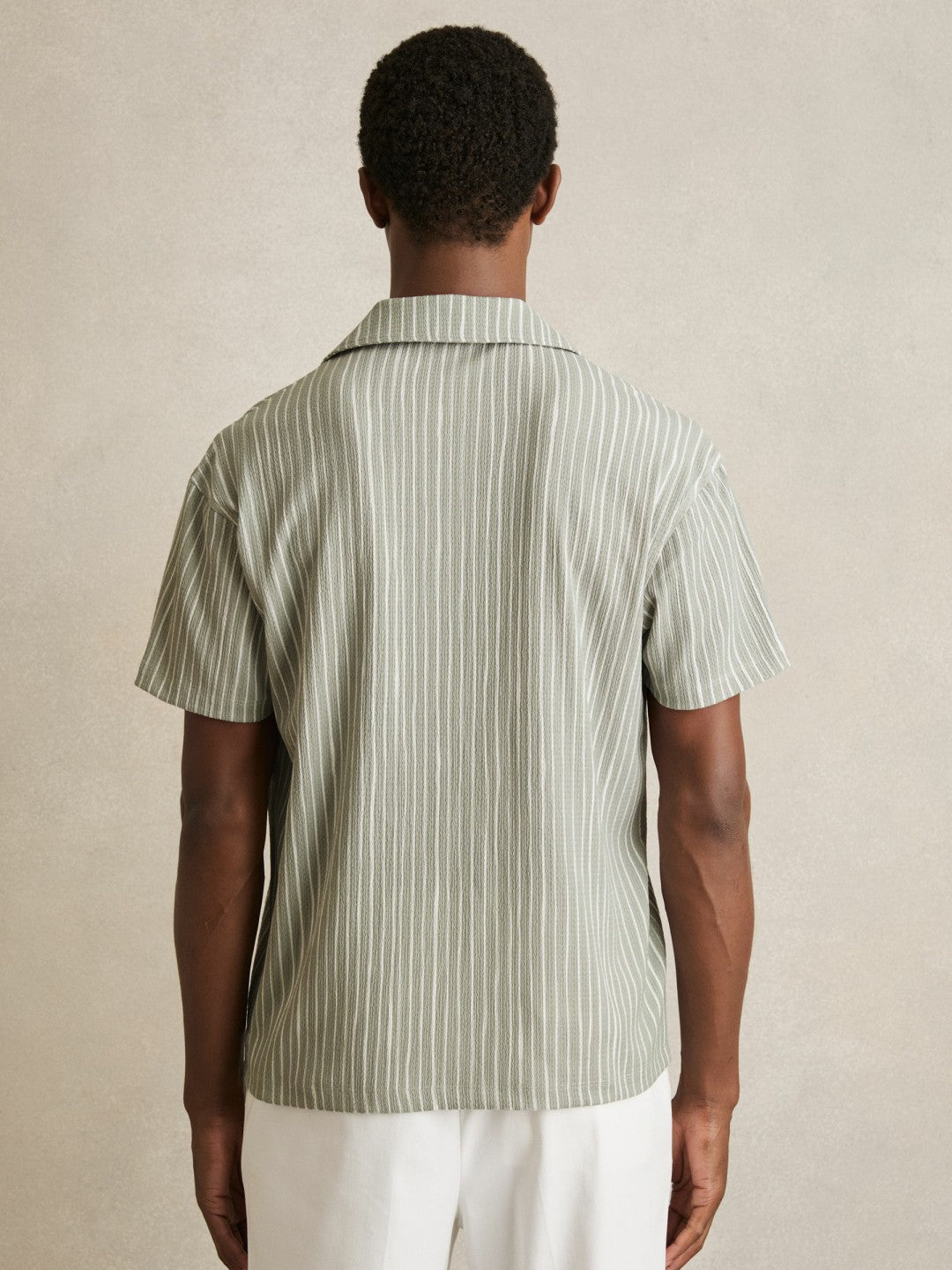 Textured Stripe Cuban Collar Shirt Sage/White | Mens