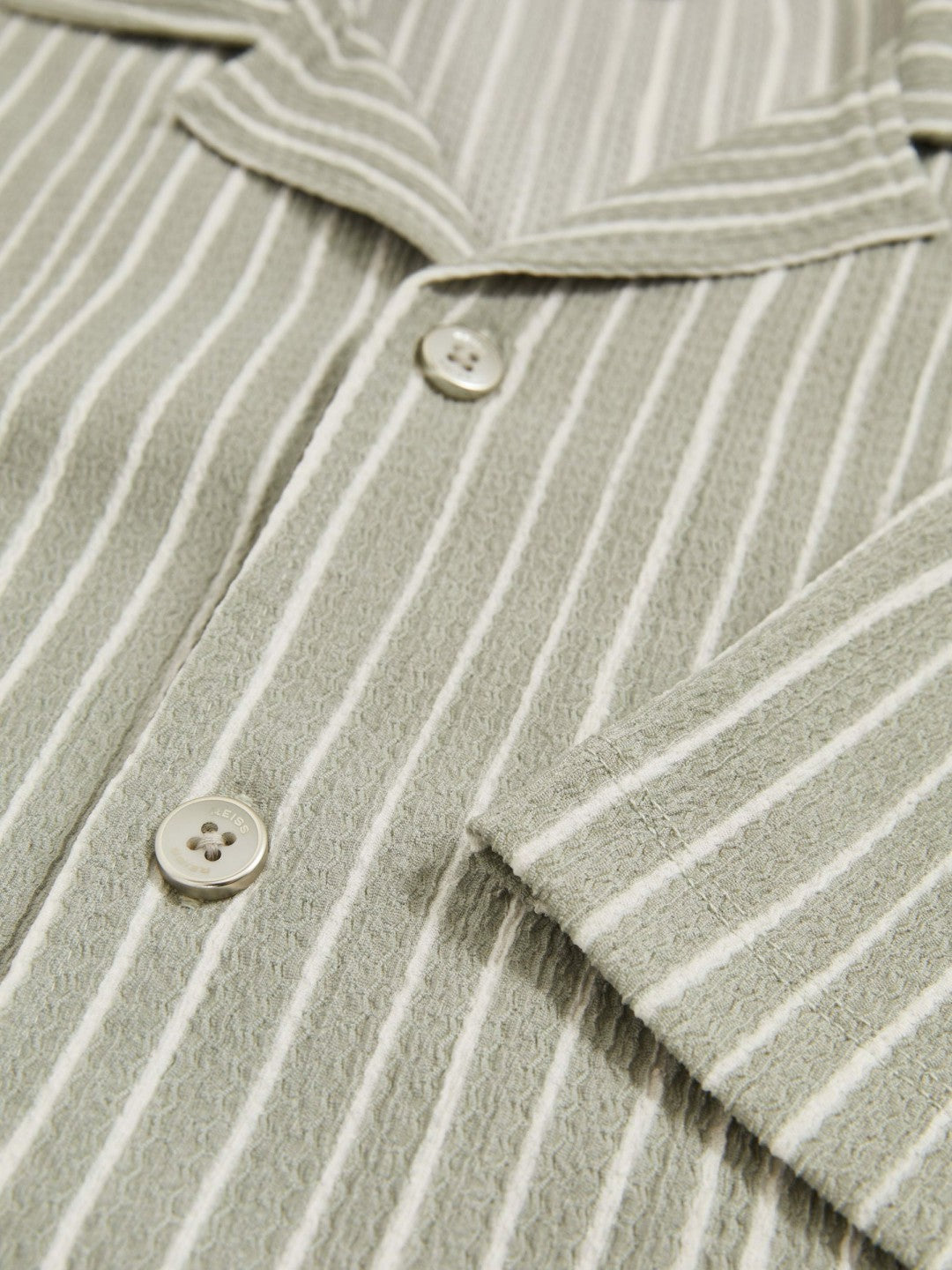 Textured Stripe Cuban Collar Shirt Sage/White | Mens
