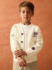 9-13 yrs SmileyWorld Embroidery Cardigan Unisex Fit Off White | Children
