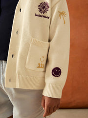 9-13 yrs SmileyWorld Embroidery Cardigan Unisex Fit Off White | Children