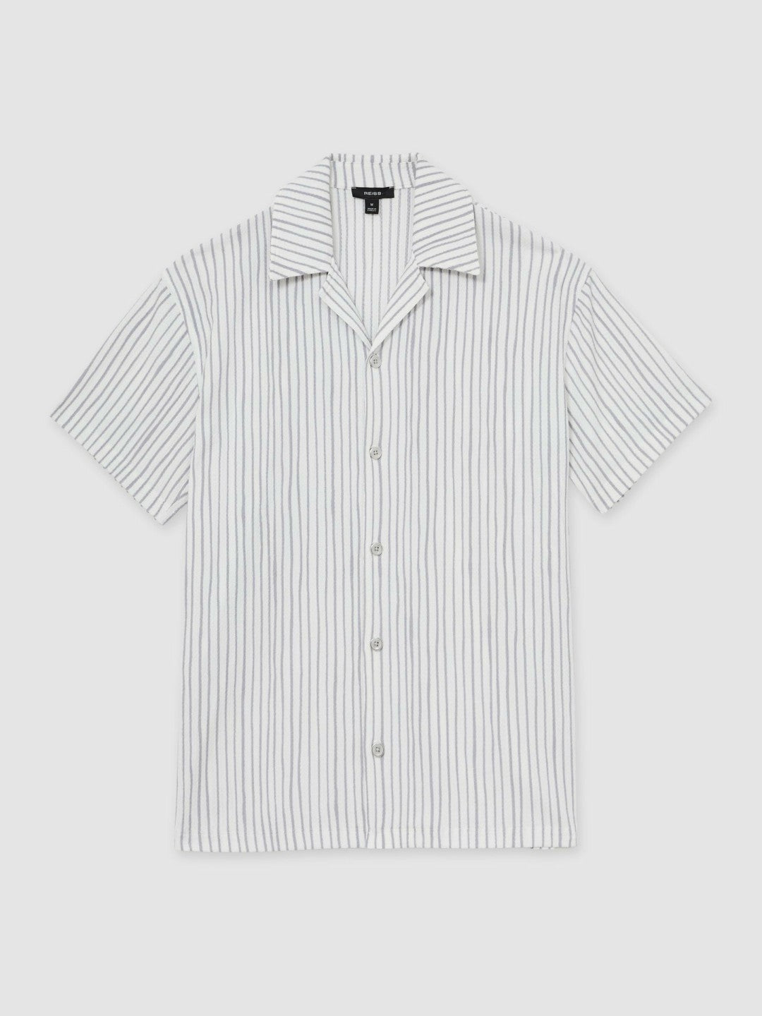 Textured Stripe Cuban Collar Shirt White/Soft Blue | Mens