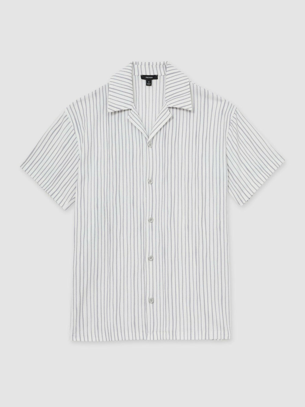 Textured Stripe Cuban Collar Shirt White/Soft Blue | Mens