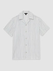 Textured Stripe Cuban Collar Shirt White/Soft Blue | Mens