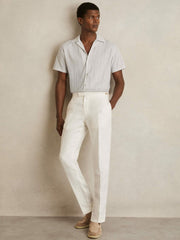 Textured Stripe Cuban Collar Shirt White/Soft Blue | Mens