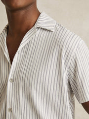 Textured Stripe Cuban Collar Shirt White/Soft Blue | Mens