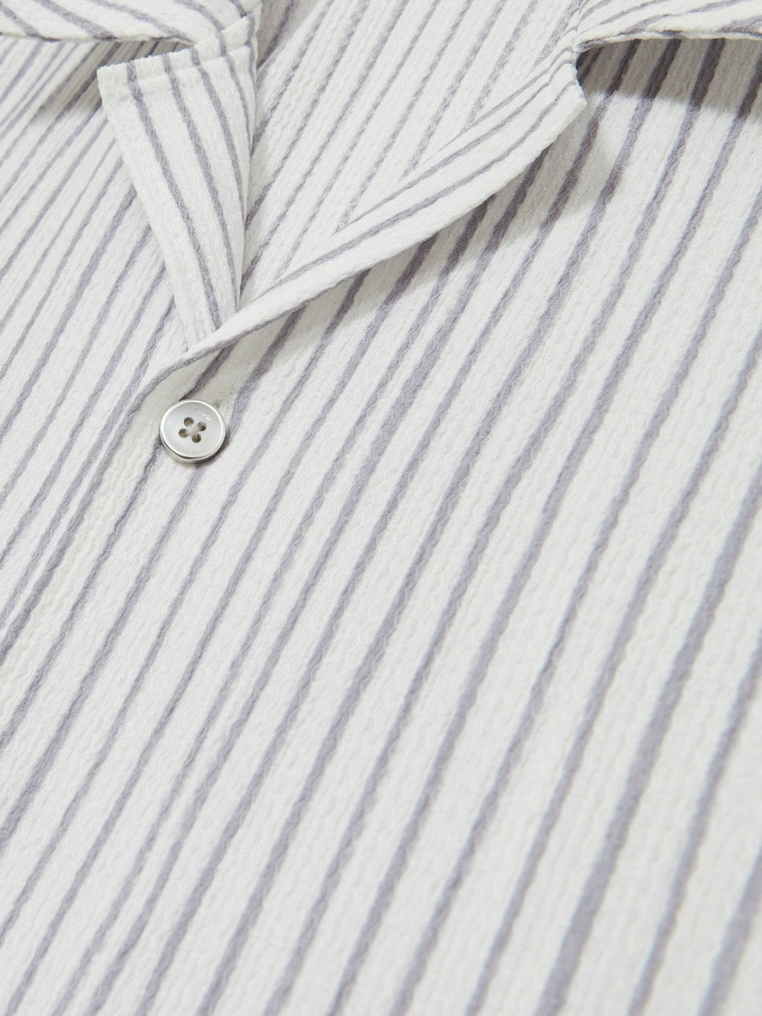 Textured Stripe Cuban Collar Shirt White/Soft Blue | Mens