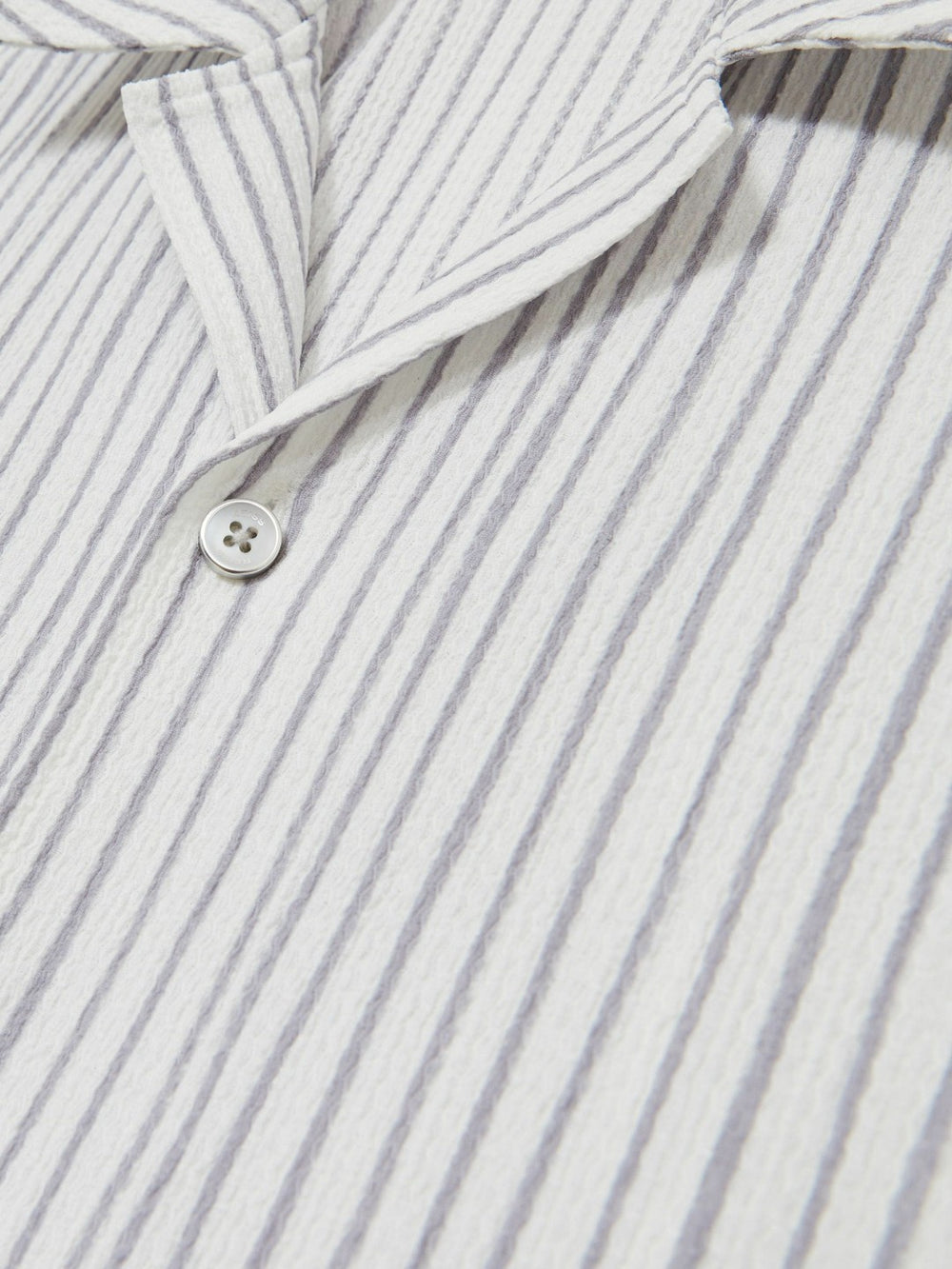 Textured Stripe Cuban Collar Shirt White/Soft Blue | Mens