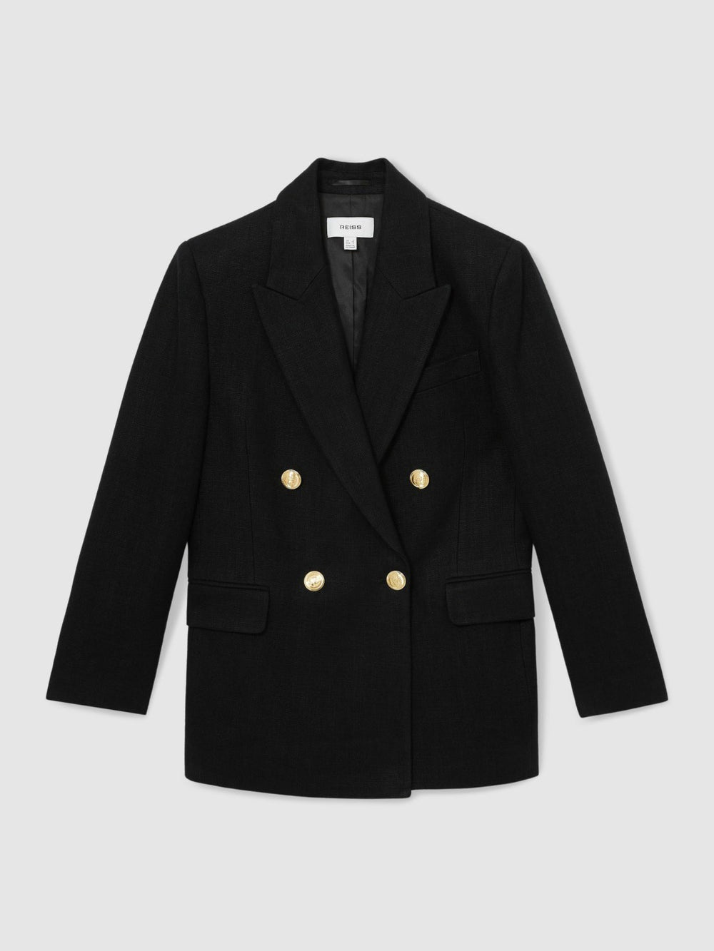 Oversized Double-Breasted Blazer Linen-Blend Black | Womens