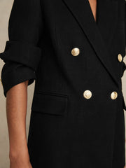Oversized Double-Breasted Blazer Linen-Blend Black | Womens