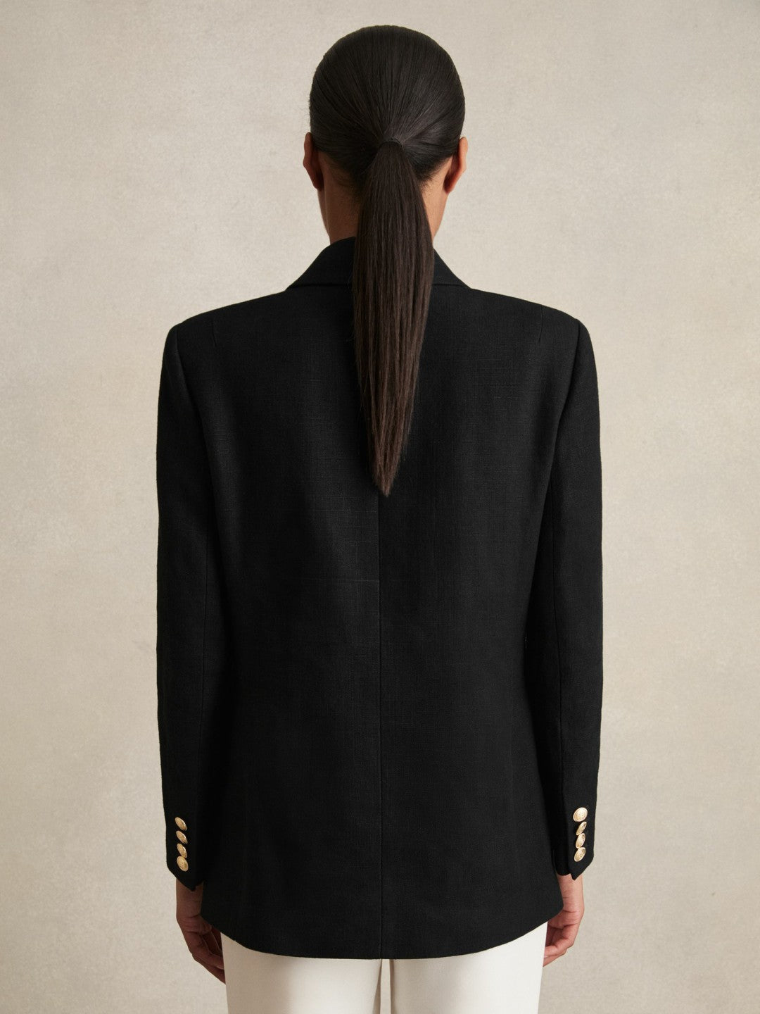Oversized Double-Breasted Blazer Linen-Blend Black | Womens