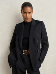 Wool Blend Double Breasted Suit Blazer Navy | Womens