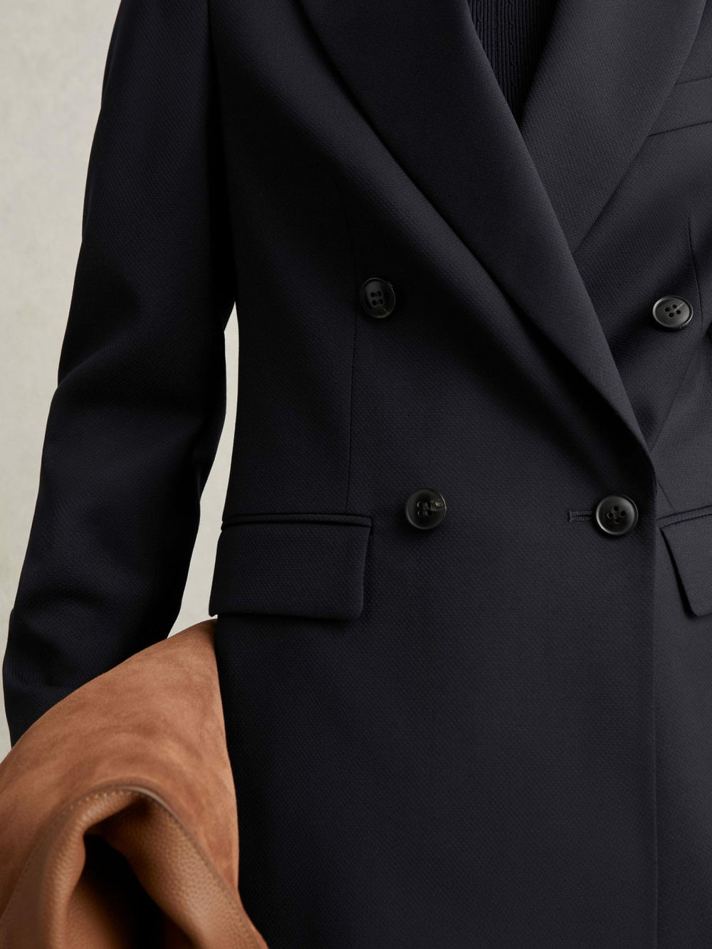 Wool Blend Double Breasted Suit Blazer Navy | Womens