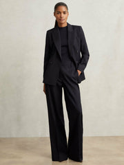Wool-Blend Wide-Leg Suit Trousers Navy | Womens